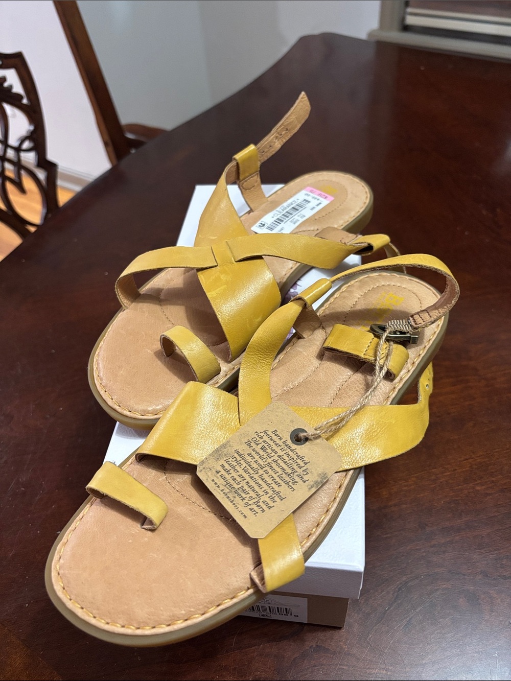 Born Yellow Leather Crossover Toe-Loop Sandals